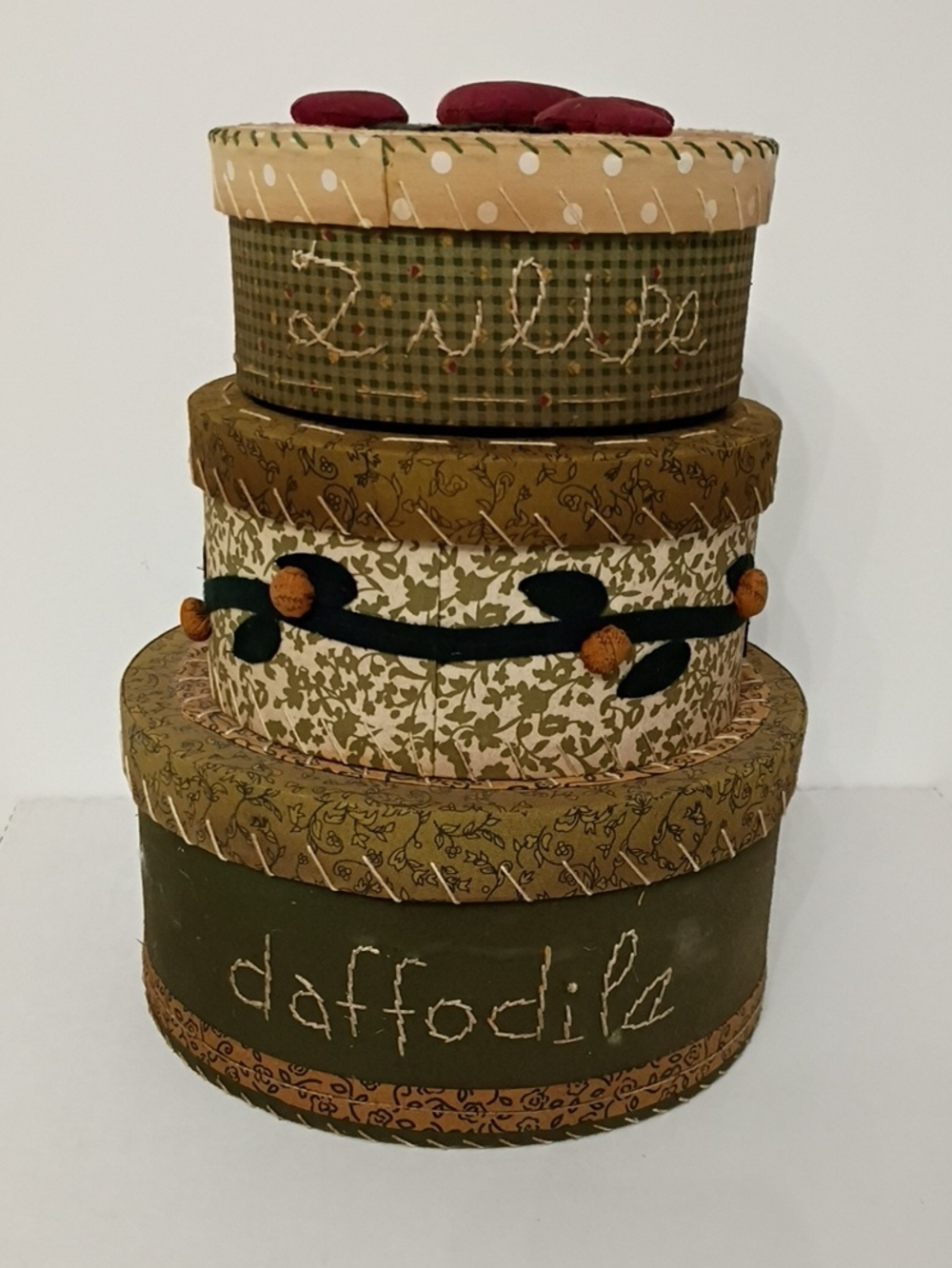 Stacked Decorative Storage Boxes in Olive Green and Tan